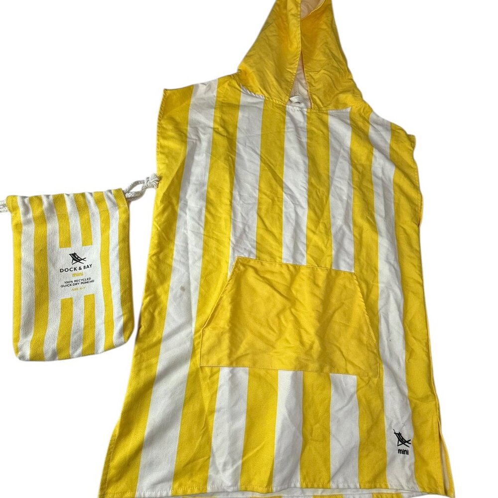 DOCK & BAY Quick Dry Poncho Yellow / White Cabana Stripe Size Youth Kid, Age 6-7